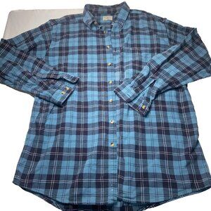 LL Bean Flannel Shirt Mens Large Blue Plaid Button Down Outdoors Long Sleeve